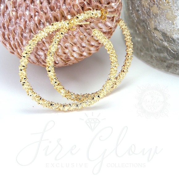 Gold Tone Metallic Textured Hoop Earrings - Picture 4 of 11